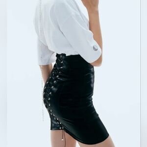 Goth, black, lace up, night out, feminine, sexy, skirt, tight, sultry, dancing,